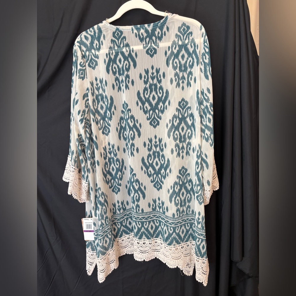 Mason & Belle Green and White Kimono with Lace Accent Women’s 2XL XXL New NWT - Picture 2 of 7